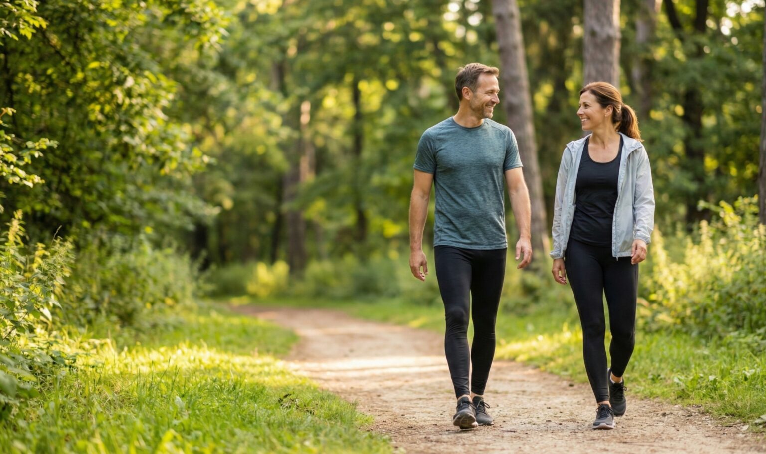 couple walking outdoors healthy lifestyle