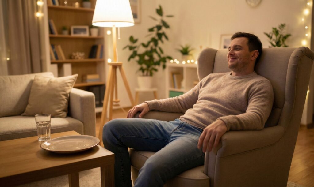 relaxed man sitting comfortably digestive wellness