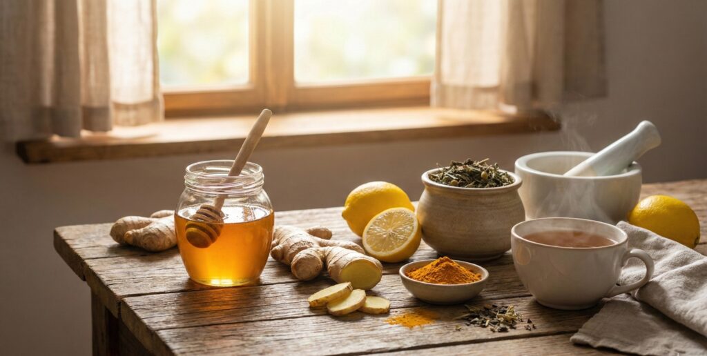 natural home remedies with honey ginger and turmeric