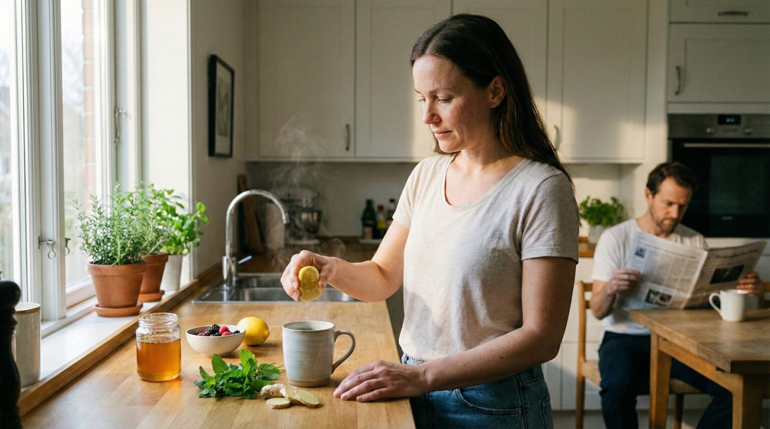 woman preparing natural home remedy drink
