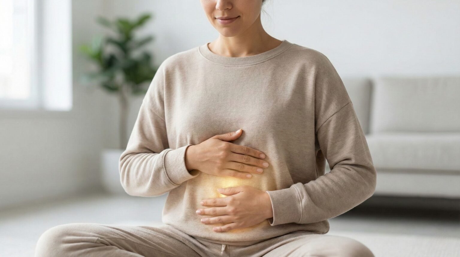 person holding stomach showing gut immunity