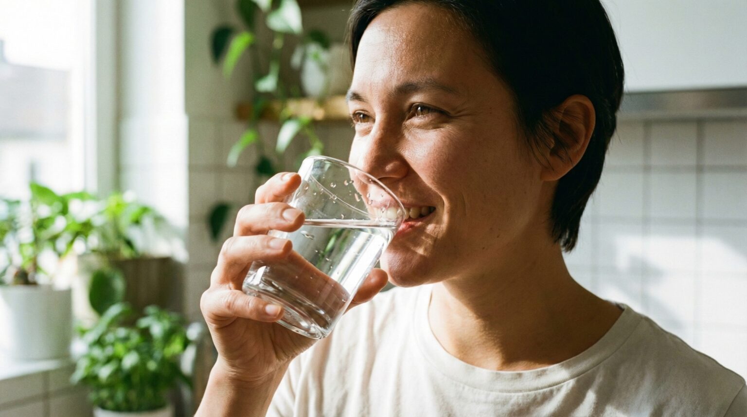 woman drinking water for immune support