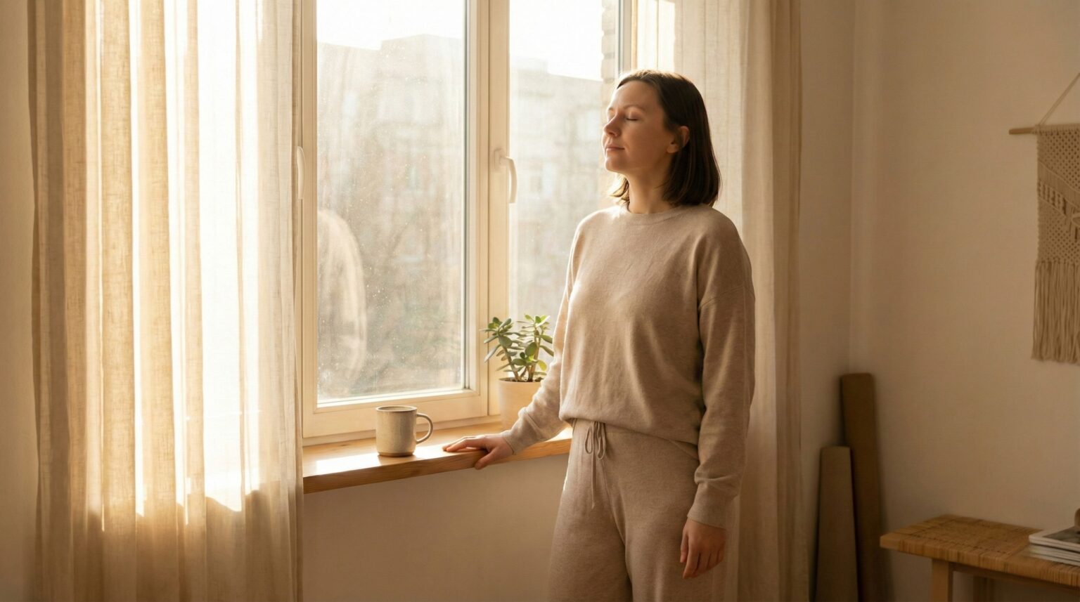woman standing in sunlight for immunity