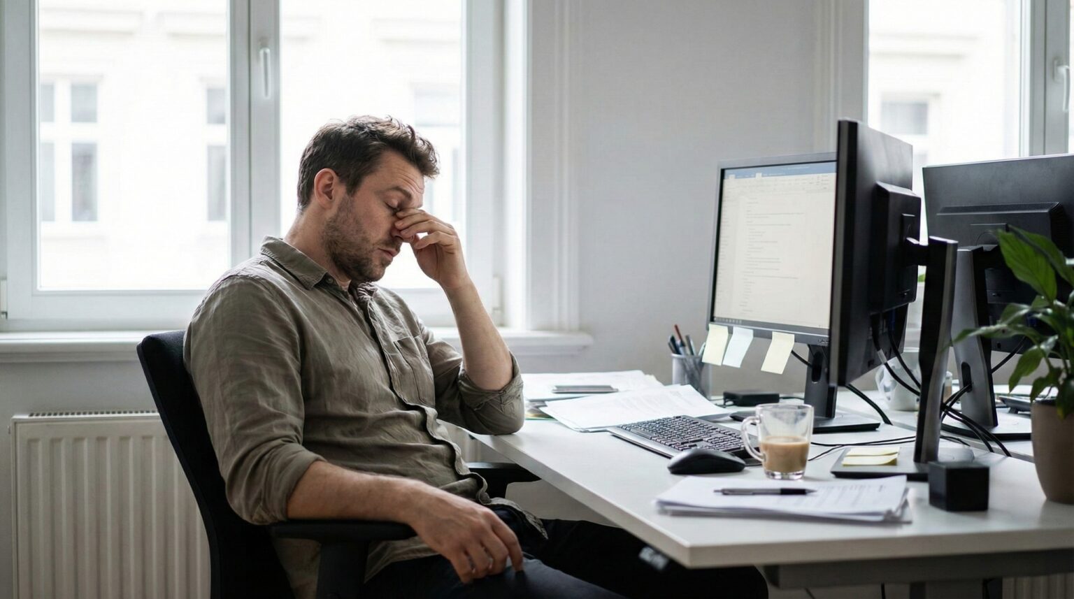 tired man working at desk