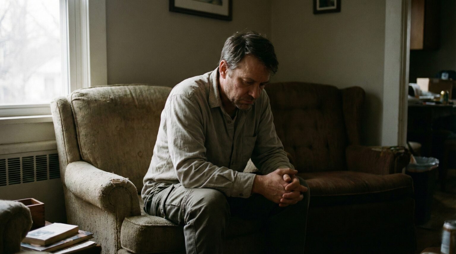 stressed man sitting alone