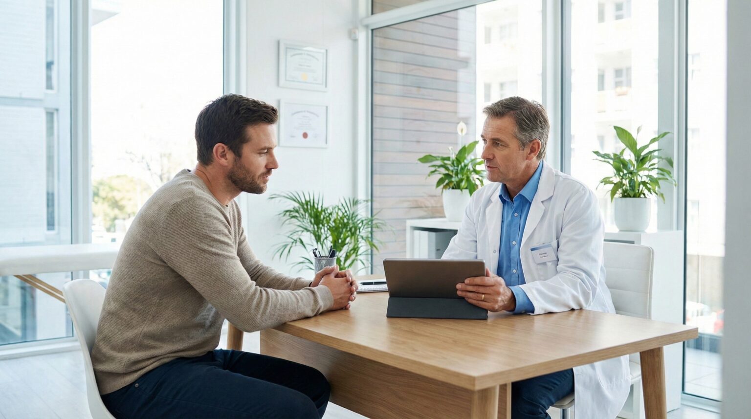 doctor consulting man about health