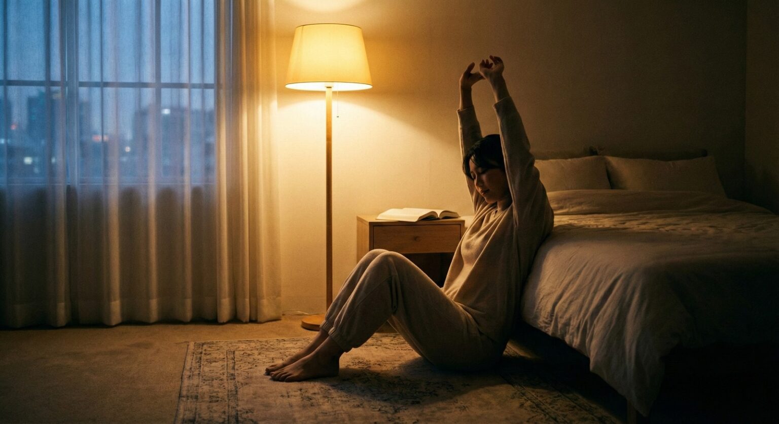 gentle stretching as part of a relaxing night routine