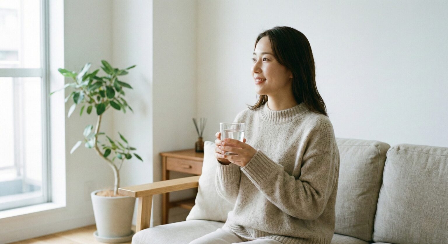 woman drinking warm water for gut health