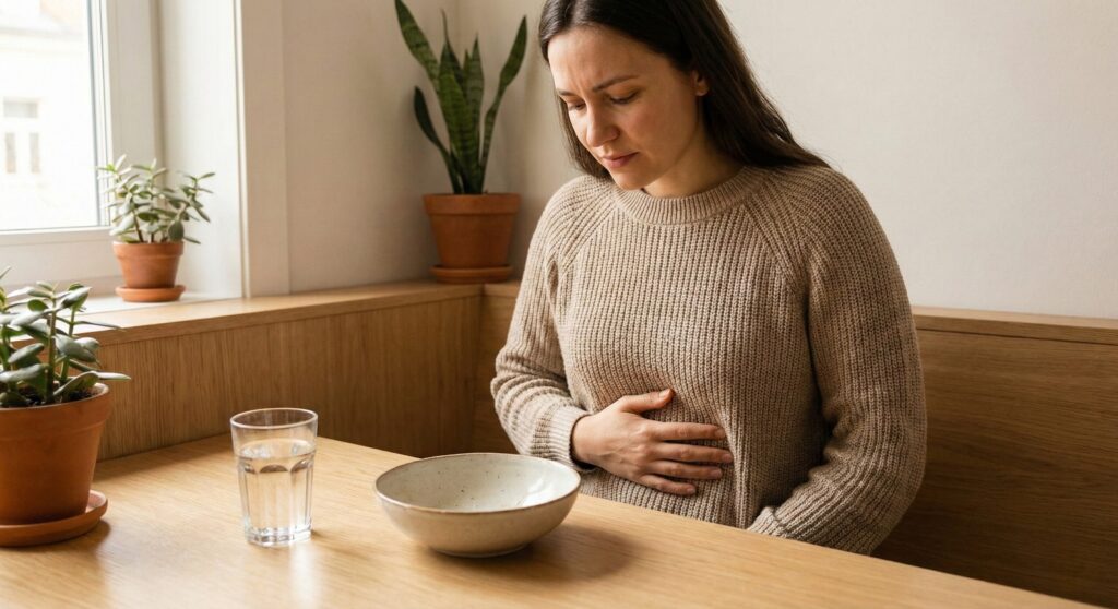 woman experiencing stomach acidity digestive discomfort