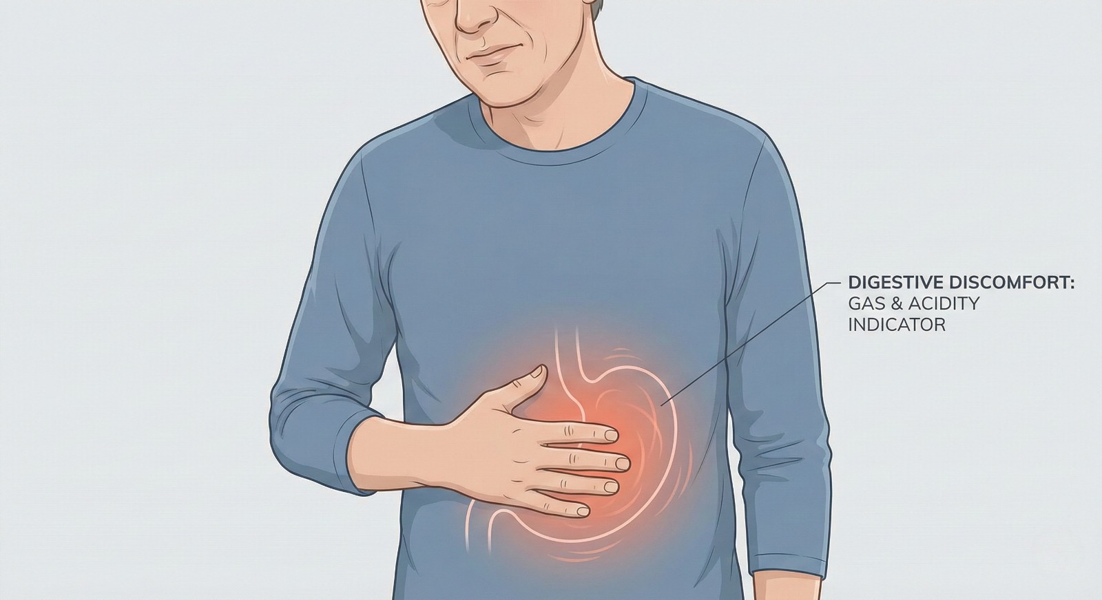 person holding stomach showing gas and acidity discomfort