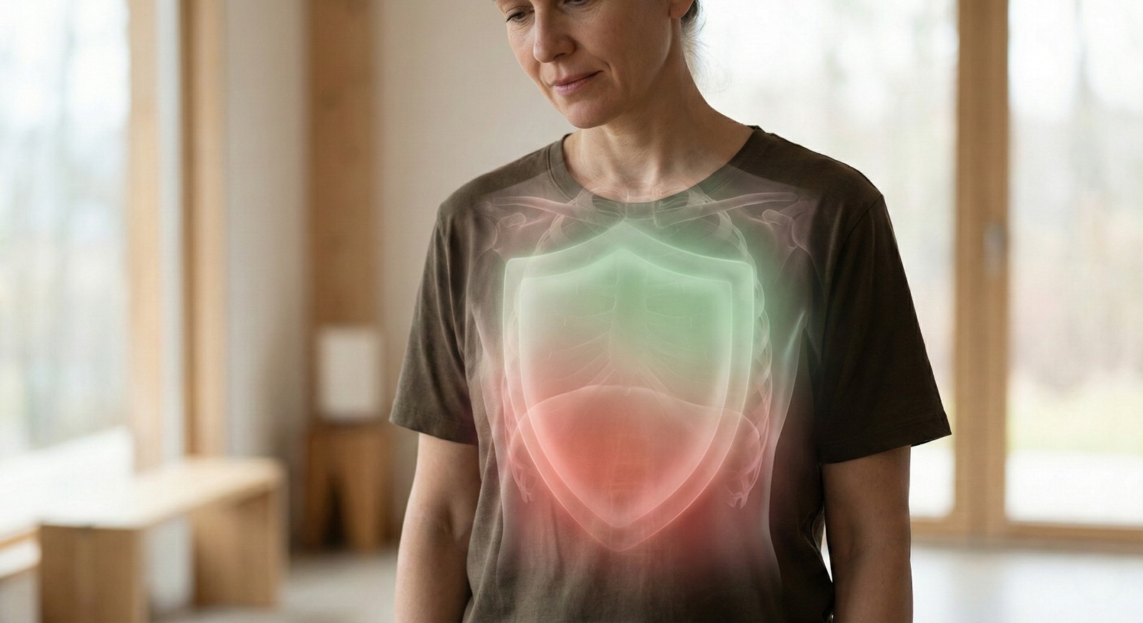 woman with glowing immune shield