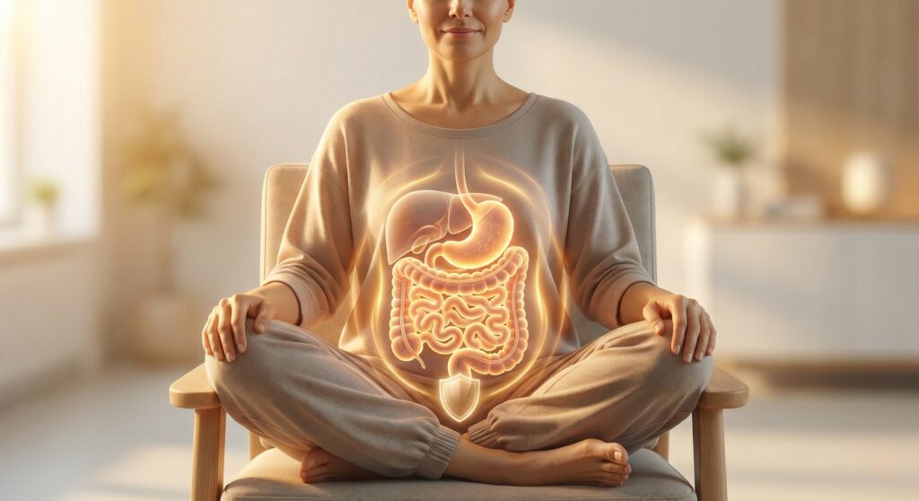 woman with glowing digestive system