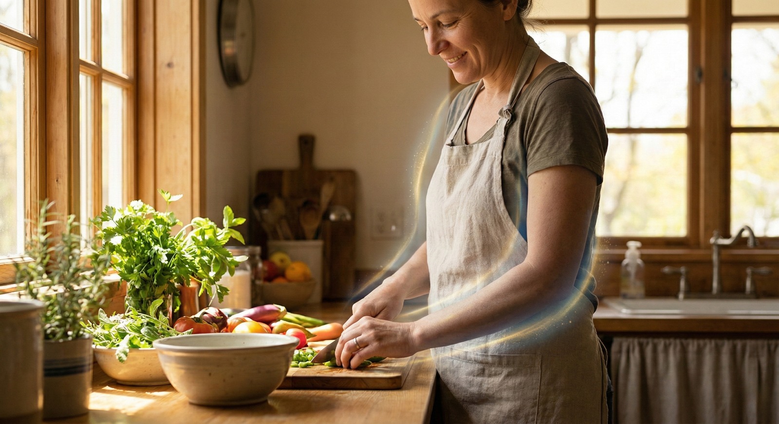 woman preparing fresh whole foods