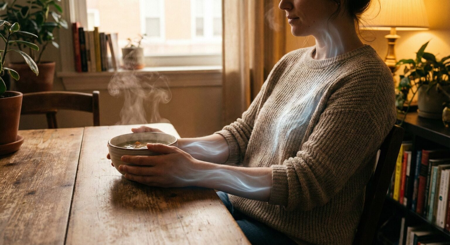 person drinking warm herbal tea