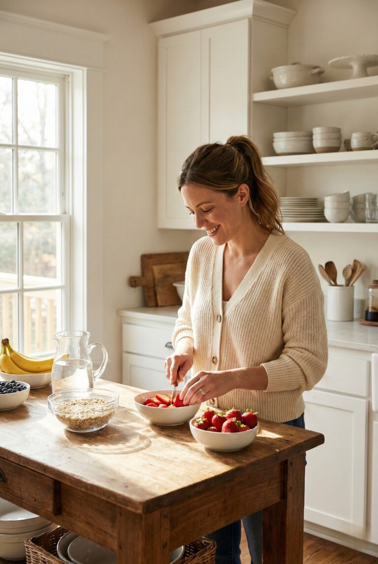 Woman preparing fresh fruit in the kitchen