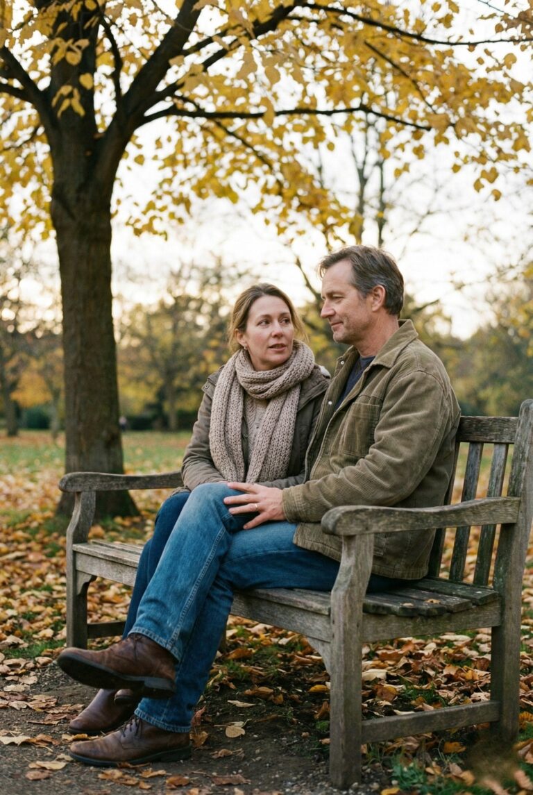 Couple sitting together on a park bench