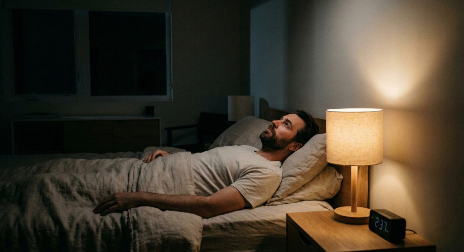 man sleeping poorly at night