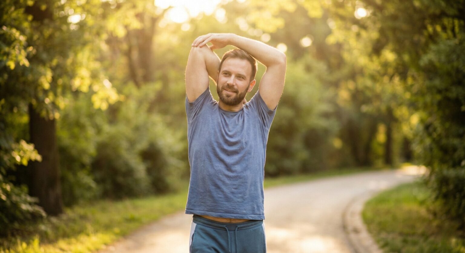 man stretching outdoors for hormonal health