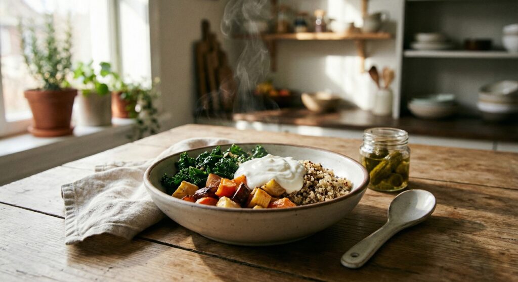 Balanced healthy meal served on plate